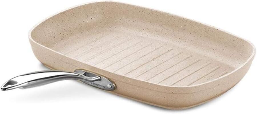 Grillpan Koekenpan Plancha Gezond Grillen Krasbestendig 35x25cm Taupe