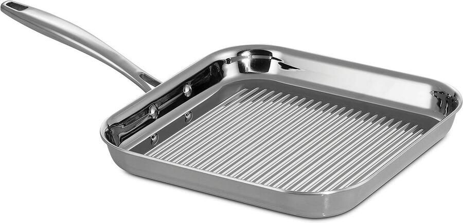 Grillpan Koekenpan Vierkant Gezond Koken Tri-Ply Clad Constructie 11 Inch Roestvrij Staal