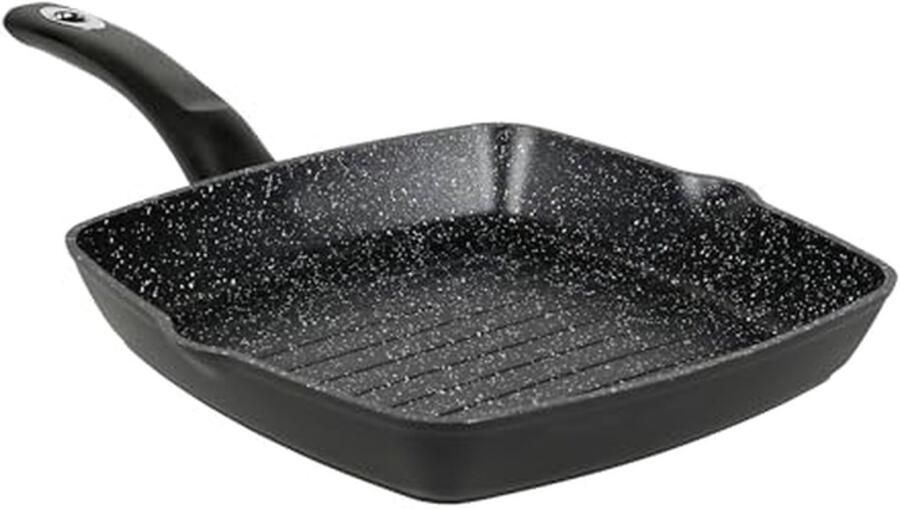 Grillpan Koekenpan Vlees Grillen Anti-aanbak Steenlook 24 x 24 cm Zwart