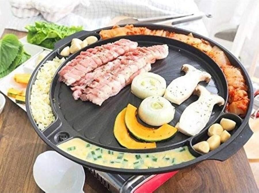 Grillpan Kookplaat Barbecue Pan Vlees Grillen Vetafvoersysteem 433 Centimeter Zwart