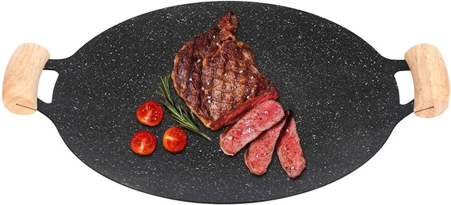 Grillpan Kookplaat Binnen koken Medische steen coating Diameter 30cm Zwart