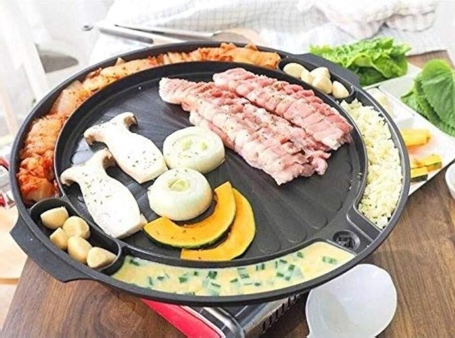 Grillpan Kookplaat Non-stick Pan Vlees Grillen Vetafvoersysteem 43.3 Centimeter Zwart