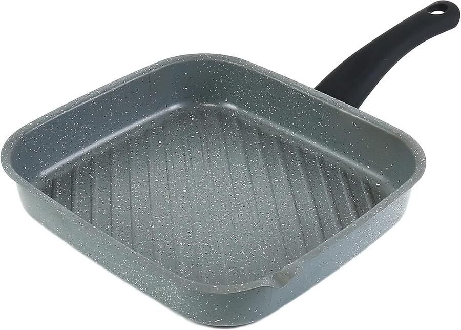Grillpan Koolstofstaal Koekenpan Antiaanbak Gezond Koken Marmeren Coating 27 x 25 cm Grijs