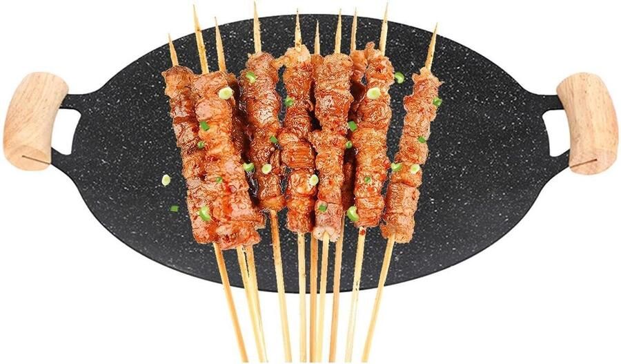 Grillpan Koreaanse pan Binnen buiten grillen Antiaanbaklaag Diameter 34 cm Zwart