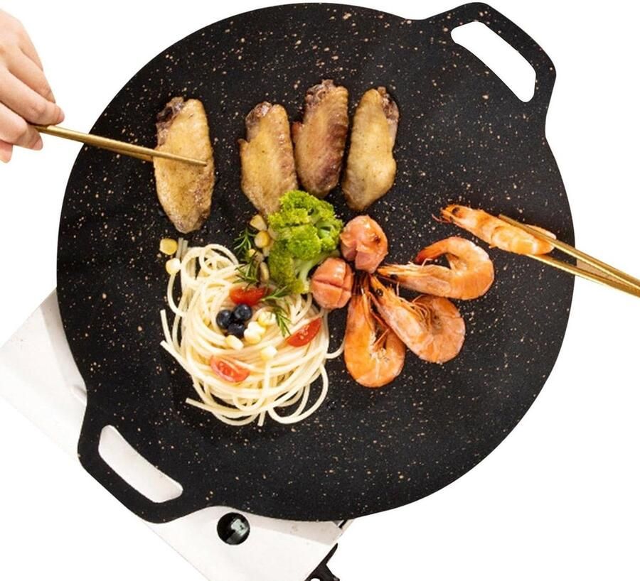 Grillpan Koreaanse Stijl Bakplaat Ronde Pan Buiten Koken Antiaanbak Coating 28 cm Zwart