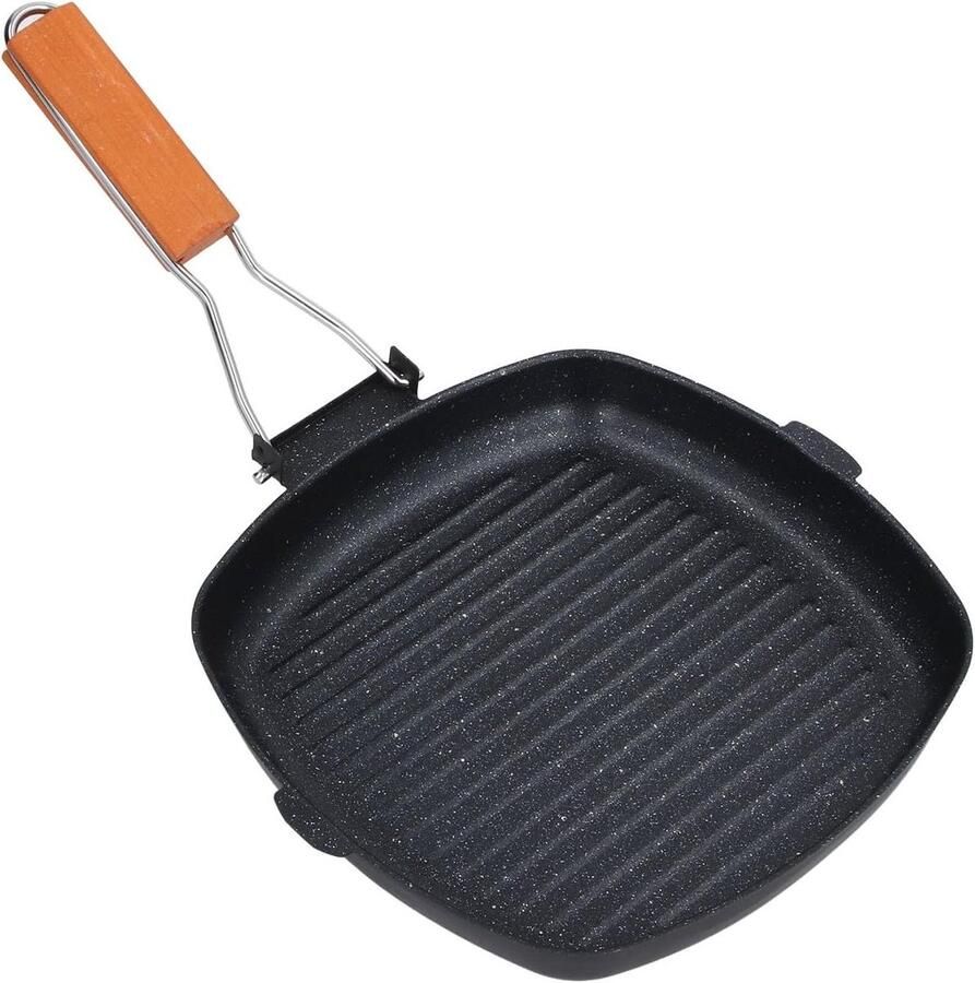 Grillpan Maifan Steen Koekenpan Bakplaat Lekker Koken Opvouwbare Houten Handgreep 17.3x10.4in Zwart