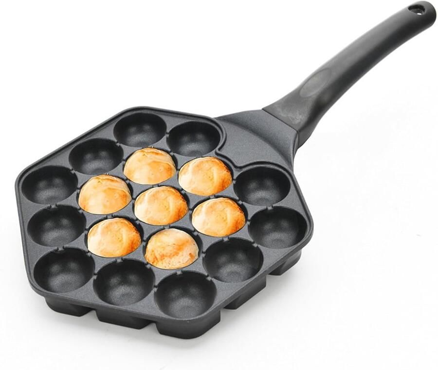 Grillpan met 18 gaten Pannenkoekenplaat Streetfood Bereiding Gemakkelijk los te maken 40 x 19 cm Zwart
