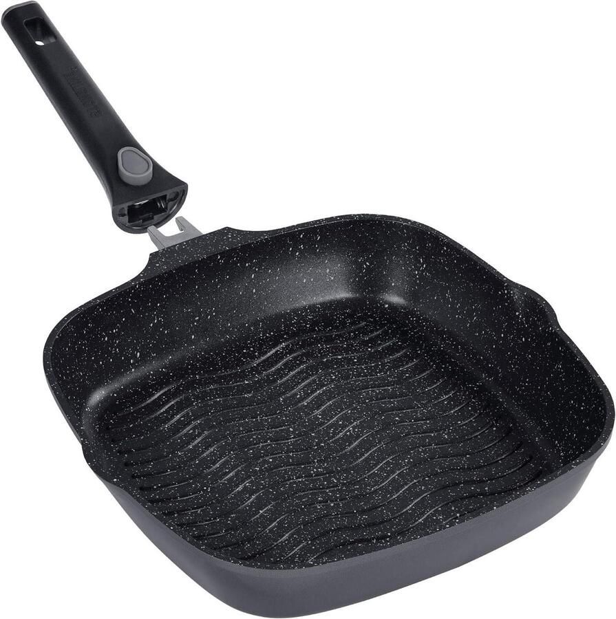 Grillpan met Afneembare Handgreep Koekenpan Rechthoekig Gelijkmatig Grillen Driehoekige Vorm 28x28 cm Zwart