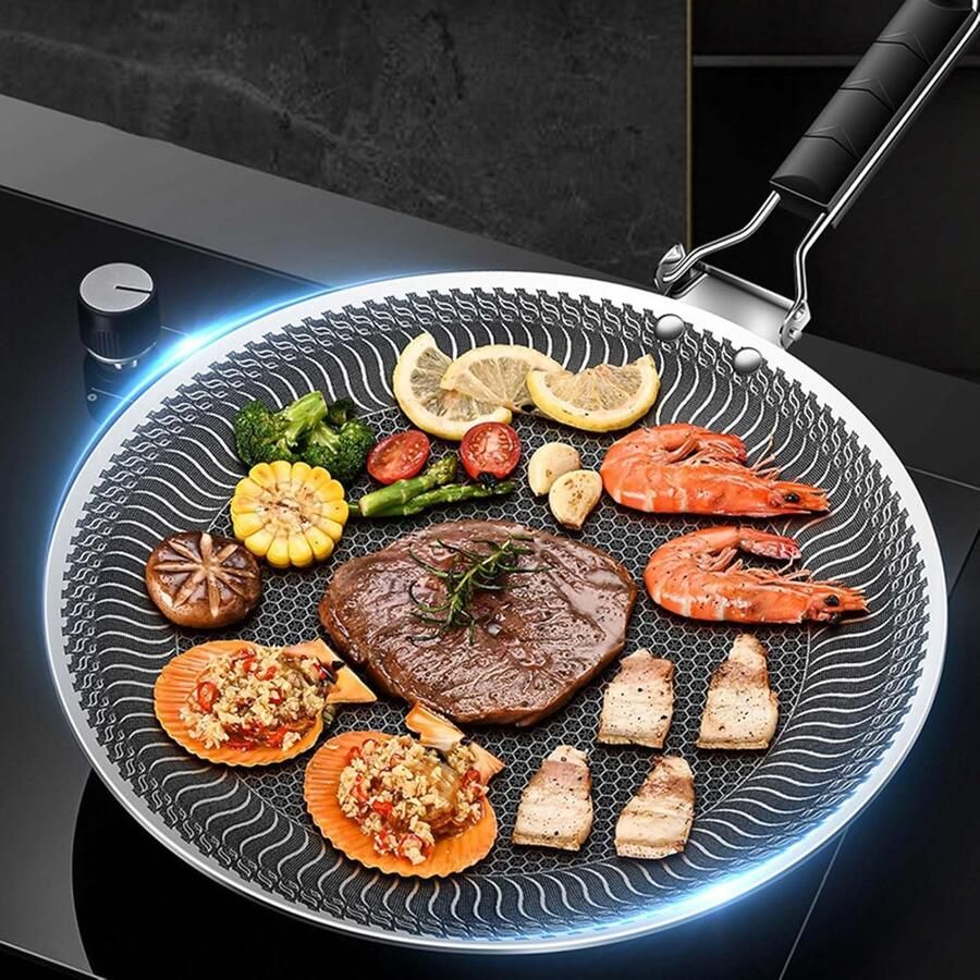 Grillpan met Anti-aanbaklaag Koekenpan Bakplaat Buiten Koken Gelijkmatige Warmteverdeling 57.5x37.5 cm Zilver