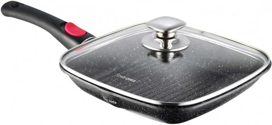 Grillpan met anti-aanbaklaag Marmeren koekenpan Gezond koken Afneembare greep 24 cm Zwart