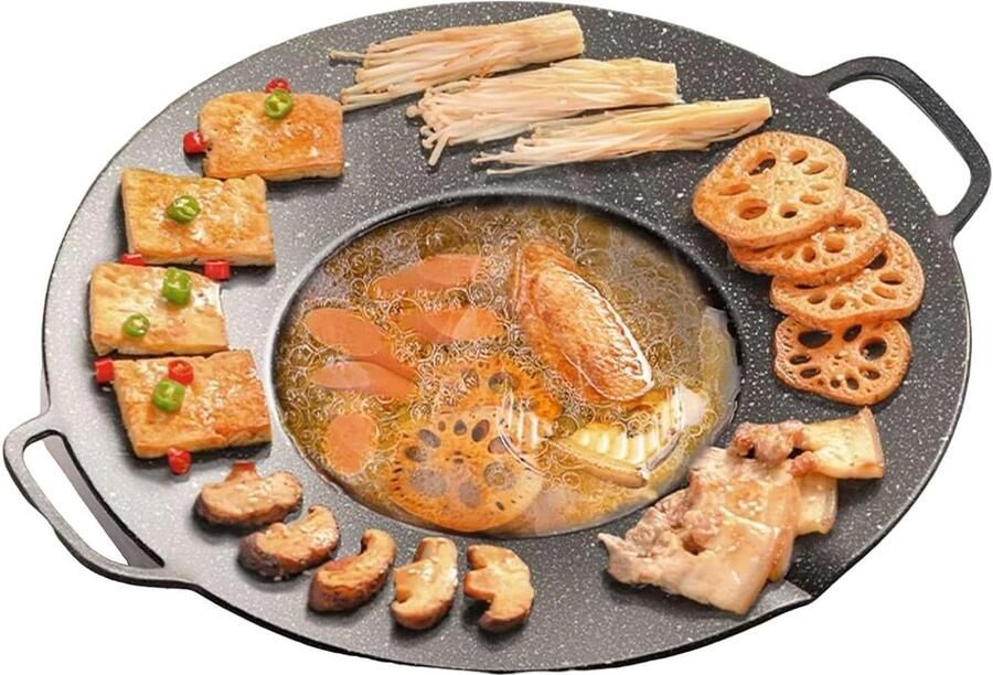 Grillpan met antiaanbaklaag Bradepan Ronde pan Thuis braden Sterke aluminiumlegering 42 x 37 x 6 cm