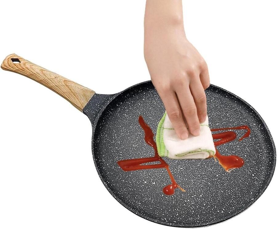 Grillpan met antiaanbaklaag Inductie koekenpan Gelijkmatig bakken Ergonomische koude greep 24 cm diameter Zwart