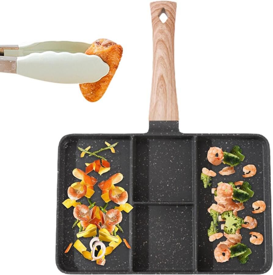 Grillpan met compartimenten Koekenpan Ontbijtpan Gezond Koken Antiaanbaklaag 35 x 27 cm Zwart