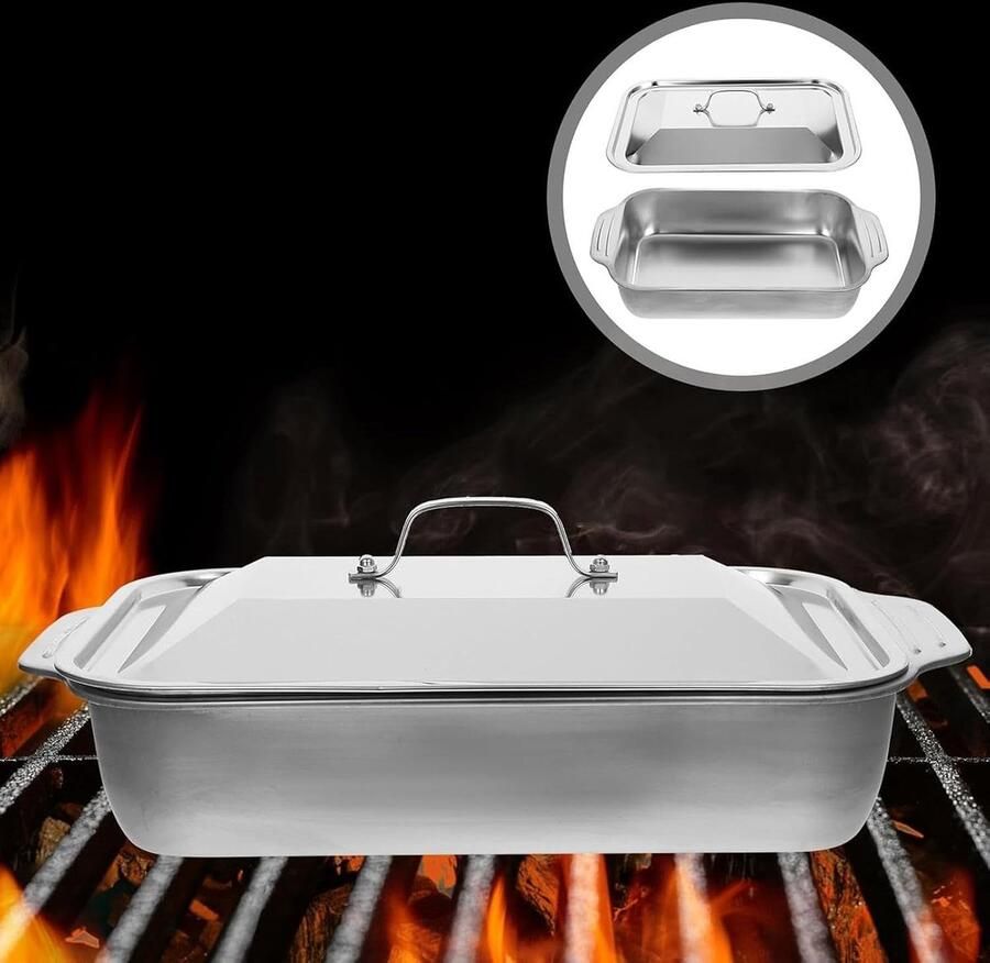 Grillpan met deksel Braadslede Bakplaat Buiten koken Antiaanbaklaag vetopvangbak 41x245x75cm Zilver