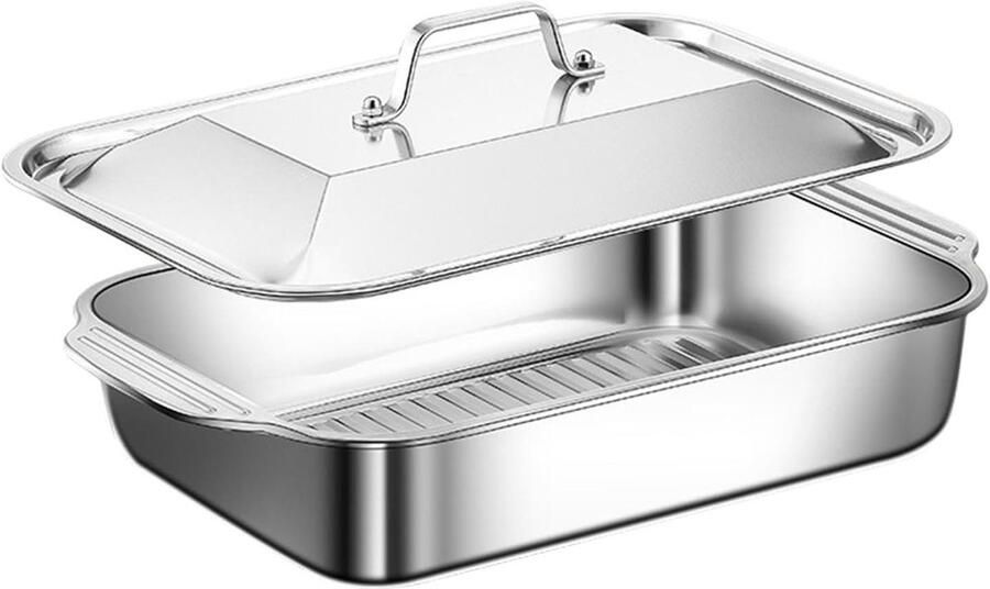 Grillpan met Deksel Braadslede Pan Buiten Koken Roestvrij Staal 41x245x75cm Zilver