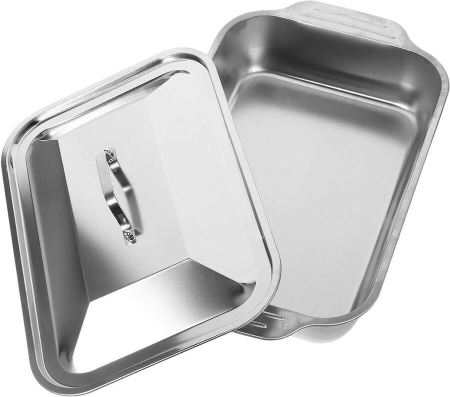 Grillpan met Deksel Braadslee Roestvrij Staal Buiten Koken Vlakke Geribbelde Bodem 41x245x75cm Zilver