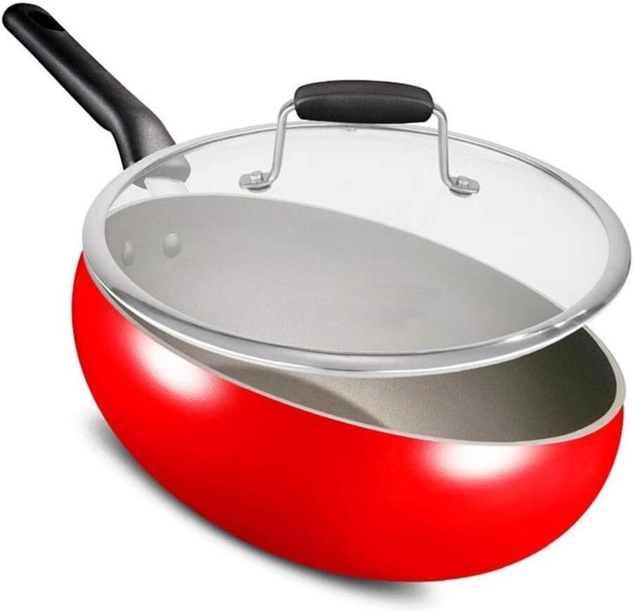 Grillpan met Deksel Koekenpan Binnen Grillen Sterke Antiaanbaklaag 28 cm Rood