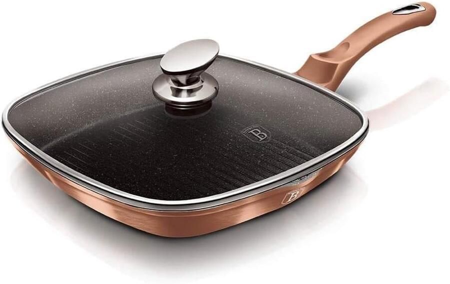 Grillpan met Deksel Koekenpan Gezond Grillen Marmercoating 28 cm Roségoud