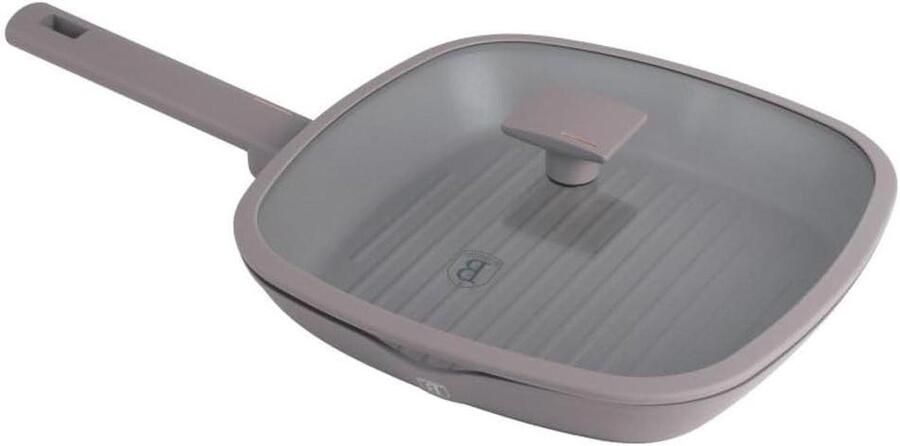 Grillpan met deksel Koekenpan Lekker Grillen Titanium antiaanbaklaag 28 cm Taupe