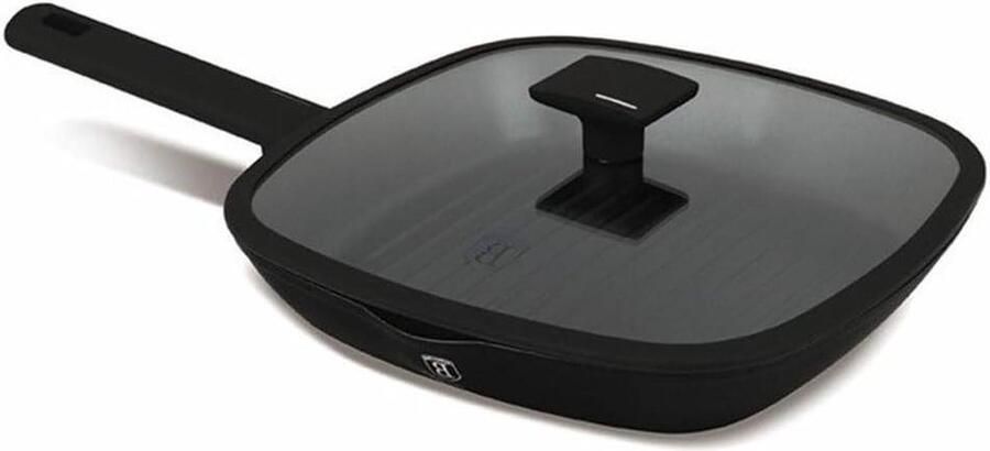 Grillpan met deksel Koekenpan Lekker Grillen TitanPro antiaanbaklaag 28 cm Mat Zwart