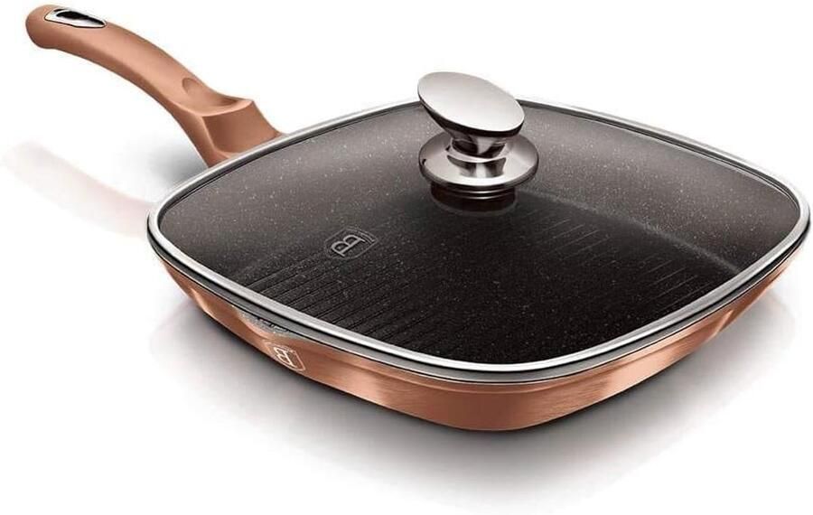 Grillpan met deksel Koekenpan Lekker koken Gegoten aluminium 28 cm Roségoud