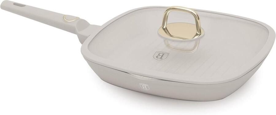 Grillpan met Deksel Koekenpan Lekker Koken Titanium Pro Coating 28 cm Taupe Mat