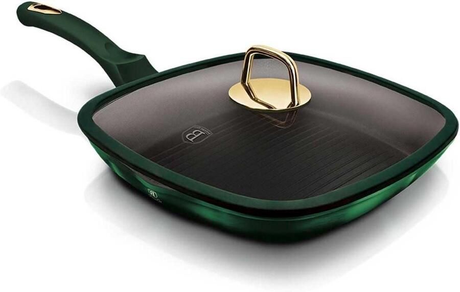 Grillpan met deksel Koekenpan Lekkere maaltijden Titanium antiaanbaklaag 28 cm Zwartgroen