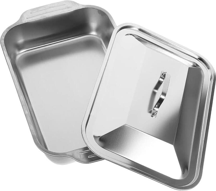 Grillpan Met Deksel Roestvrijstalen Braadslede Pan voor Grillen voor Groenten Vlees Vis BBQ Buiten Koken Kamperen