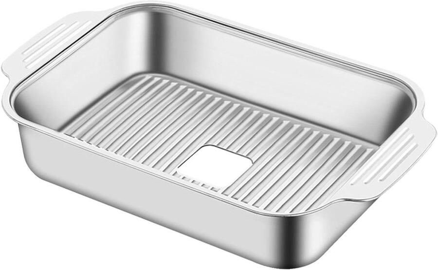 Grillpan met deksel Vispan bakplaat Vissen grillen Dubbele handgrepen 41 cm lengte Zilverkleurig