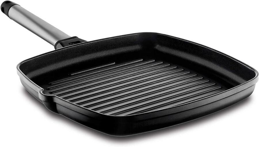 Grillpan met handgreep Koekenpan Gezond koken Gegoten aluminium 22 x 22 cm Zilverkleurig