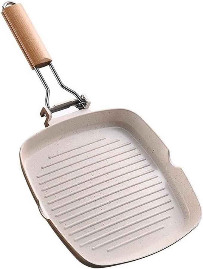 Grillpan met handgreep Koekenpan vierkant Gezond koken Opvouwbaar handvat 24 x 24 cm Wit
