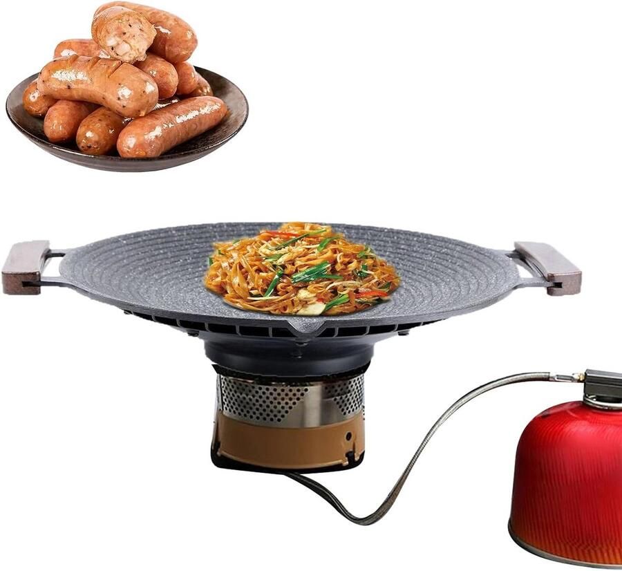 Grillpan met handgrepen Campingpan braadplaat Buiten koken Snelle warmteopslag 30 x 10 cm Zwart