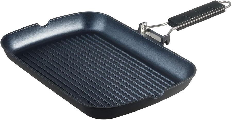Grillpan met Handvat Barbecue Pan Binnen Grillen Dubbele Gietuitloop 33x23 cm Zwart