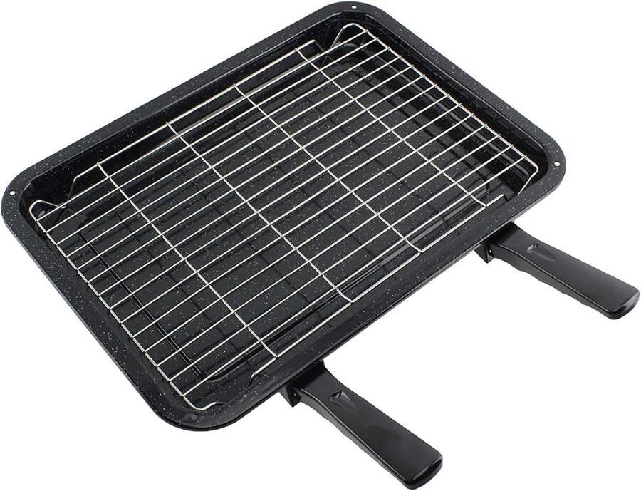 Grillpan met Handvatten Ovenpan Rooster Oven Gebruiken Afneembare Handgrepen 415 x 295 mm Zwart