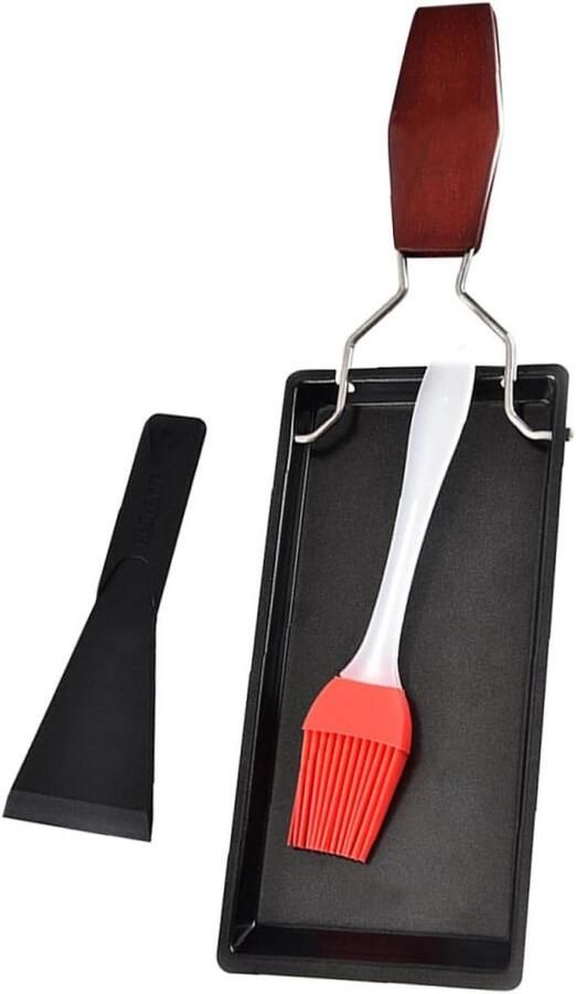 Grillpan met Houten Handvat Steakpan Bakplaat Buiten Koken Gelijkmatige Warmteverdeling 303x92x2cm Zwart