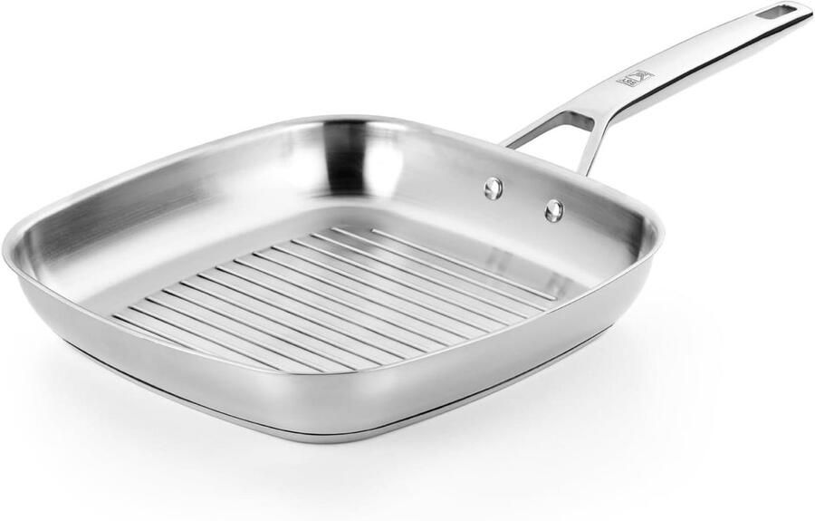 Grillpan met Ribbelbodem Koekenpan Grill Gezond Grillen Roestvrij Staal 28 cm Zilver
