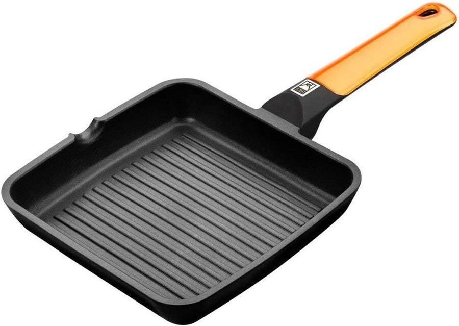 Grillpan met Ribbels Koekenpan Grill Gezond Grillen Hittebestendige Handgreep 22 cm Oranje
