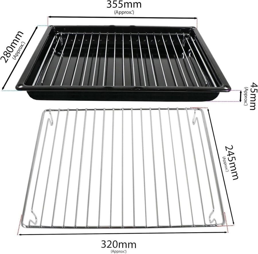 Grillpan met Rooster Bakplaat Lekbak Oven Reinigen Universeel Inzetbaar 355 x 280 mm Zwart