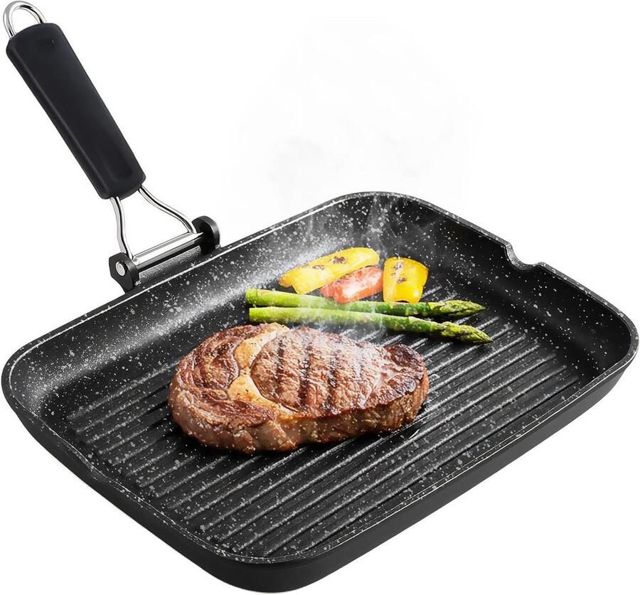 Grillpan met Strepen Koekenpan Grill Gezond Grillen Zonder PFOA 34 x 24 cm Zwart