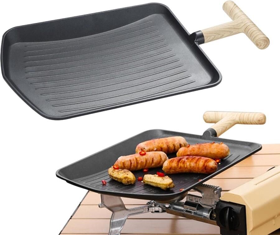 Grillpan Multifunctioneel Antiaanbakplaat Buiten Koken Hittebestendige Handgreep 49.9 x 32.2 cm Zwart