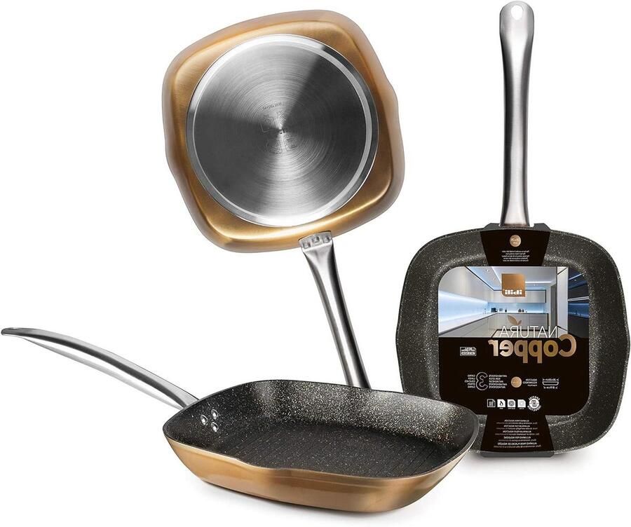 Grillpan Natura Koekenpan Steenmotief Gezond Grillen Antiaanbaklaag 28 x 28 cm Koper