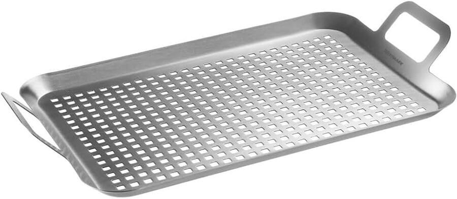 Grillpan plat & groot – ideaal voor het grillen van groenten vlees en andere lekkernijen duurzaam vaatwasmachinebestendig – roestvrij staal