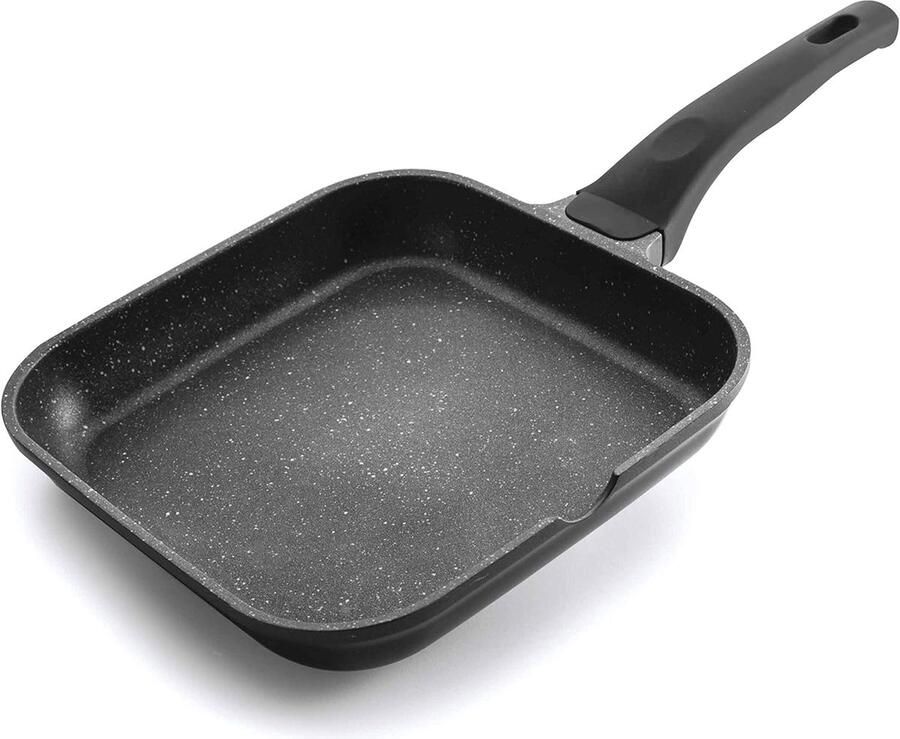 Grillpan Plat Steen Grill Gezond Koken Eco-steen Coating 28x28 cm Zwart