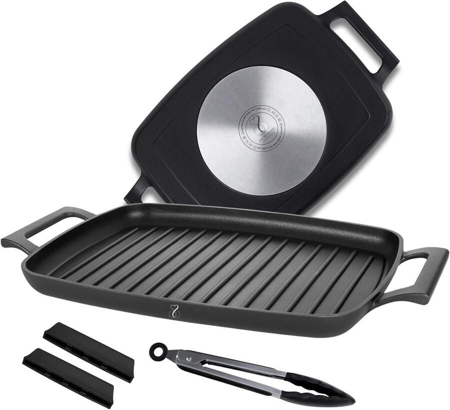 Grillpan Rechthoekig Bakplaat Grill Gezond Koken Duitse Non-stick Coating 47 cm Zwart