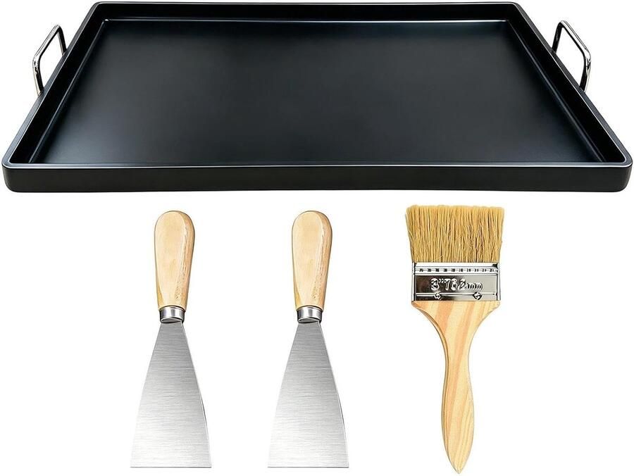 Grillpan Rechthoekig Bakplaat Koekenpan Vlees Groenten Grillen Gelijkmatige Warmteverdeling 30x20 cm Zwart