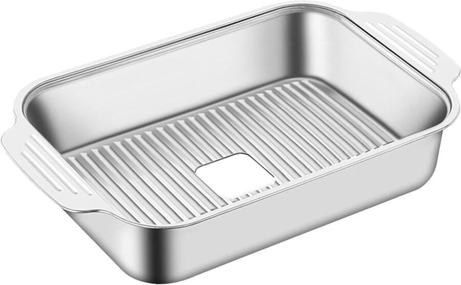 Grillpan Rechthoekig Dienblad Staal Vis Grillen Hittebestendig Ontwerp 41 x 25 x 7 cm Zilver
