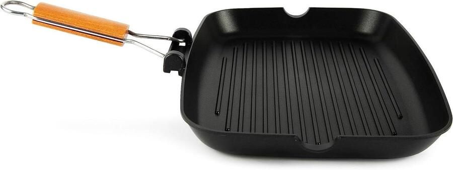 Grillpan Rechthoekig Grillplaat Bakplaat Gelijkmatig Grillen Inklapbare Handgreep 25 x 35 cm Zwart