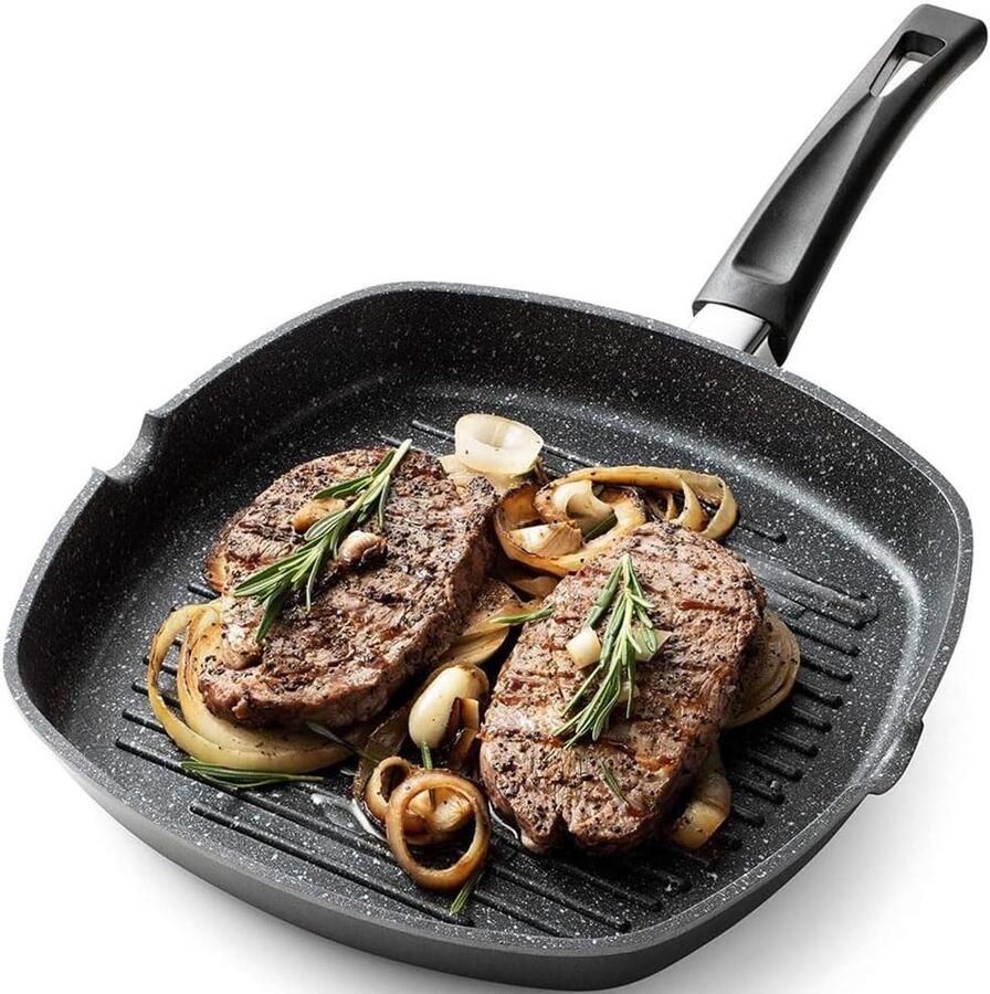 Grillpan Rechthoekig Koekenpan Lekker Koken Antiaanbaklaag 28 cm Zwart