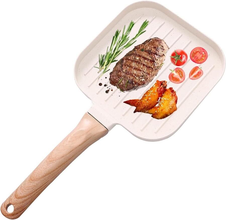 Grillpan Rechthoekig Steakpan Koekenpan Gerechten Grillen Antiaanbaklaag Medische Steen 365 x 18 cm Wit