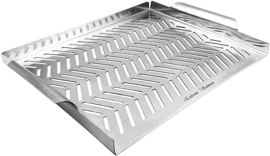 Grillpan Roestvrij Staal Barbecue Wok Buiten Koken Met Sleuven 38 x 30 cm Zilver
